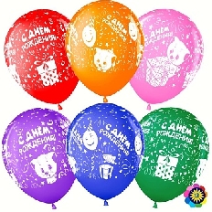 711483 Шар (12''/30 см) С Днем Рождения! (милые котята), Ассорти, пастель, 5 ст, 25 шт.