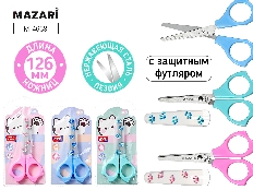 Ножницы детские, 126 мм, лезвия из нержавеющей стали, с защитным футляром, пластиковые ручки, ассорт