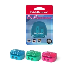 Пластиковая точилка ErichKrause® Duo, два отверстия с контейнером, цвет корпуса ассорти (в коробке п