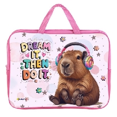 ПМД 4-20 Капибара в наушниках - папка менеджера А4(ручка - тесьма),п/э с диз. широкая боковинка,350х