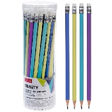 Карандаш чернографитн. Hatber TRINITY трехгран.корпус пластиковый 48шт. Ассорти "HB" с ластиком зато