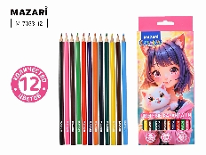 Карандаши цветные деревянные ДЕВОЧКА С КОТЕНКОМ, 12 цв., шестигранный корпус, d грифеля=2,65 мм, кар