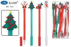 Шариковая ручка: детская; "НОВОГОДНИЕ"; цветной корпус /ассорти/, съёмный прорезиненный наконечник-Д