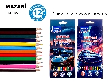Карандаши цветные деревянные МАШИНКИ, 12 цв., шестигранный корпус, d грифеля=2,8 мм, 2 дизайна в асс