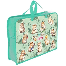 ПТ-14-4  Милые капибары  - папка печать на пластике А4 с ручками(тесьма), дизайн с двух сторон