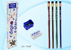 Карандаш чернографитный: DIGNO корпус-полоска серебристо-цветная, в упаковке 12 штук+ластик+точилка.