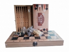 Игра 3 в 1 дерево (нарды, шашки, шахматы) (24х14.5х3 см) фигуры-дерево в коробке (Арт. AN02592)