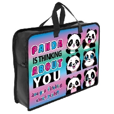 ПТ-14-4  Эмодзи панда  - папка печать на пластике А4 с ручками(тесьма), дизайн с двух сторон