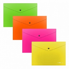 Папка-конверт на кнопке пластиковая ErichKrause® Glossy Neon, непрозрачная, A5+, ассорти (в пакете п