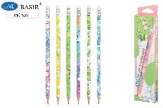 Карандаш чернографитный: "DINO"; НВ, деревянный, заточенный с ластиком, цветной с рисунком /ассорти/