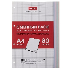 Сменный блок 80л А4ф для тетрадей на кольцах Универсальная перфорация  Многоцветный срез в индив.упа