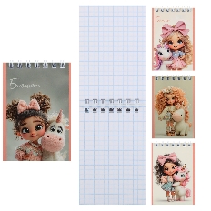 Блокнот А7 (68*102) 40л клетка дв спир обл мягк карт КОКОС Куколка 261889 ассорти 4 вида