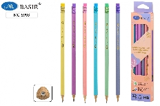 Карандаш чернографитный: НВ, деревянный, заточенный с ластиком, трёхгранный перламутровый корпус /ас