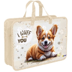 ПТ-18-10 Забавный корги- папка печать на пластике с ручками, дизайн с двух сторон