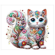 Алмазная мозаика КОТ, 20x20 см, деревянный подрамник, частичная выкладка, термоусадочная пленка