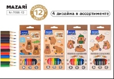 Карандаши цветные деревянные КАПИБАРА, 12 цв., шестигранный корпус, d грифеля=2,8 мм, картонная упак