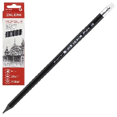 Карандаш НВ пластиковый шестигранный заточенный с ластиком KLERK 231291 черный