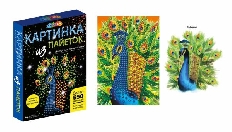 Наб д/дет тв-ва картина из пайеток с гвоздиками павлин MultiArt в кор.24шт