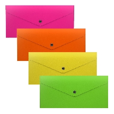 Папка-конверт на кнопке пластиковая ErichKrause® Glossy Neon, непрозрачная, C6, ассорти (в пакете по