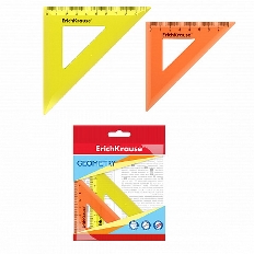 Набор геометрический малый пластиковый ErichKrause® Neon, (линейка, 3 угольника, транспортир), желты
