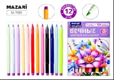 Набор вечных цветных карандашей, 12 цв., с ластиком, картонная упаковка