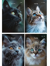 БЛОКНОТ А6 24л. ПОРТРЕТНЫЕ ФОТО КОТОВ - 3 (Б24-4695) ассорти, на скрепке, цвет.мелов.обл, блок-офсет