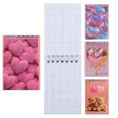 Блокнот А7 (68*102) 40л клетка дв спир обл мягк карт КОКОС Сердечки 261888 ассорти 4 вида