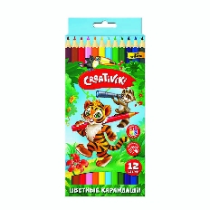 Набор цветн.каранд Creativiki 12 цв. шестигранные дерев.