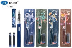 Перьевая ручка: "ДРАКОН";  2+1; цветной пластиковый корпус с рисунком, стальное перо, съёмный колпач