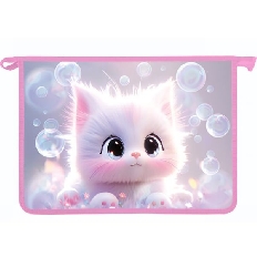 ПТ- 835 Котик аниме -папка д/тетр. А4 на молнии, дизайн с двух сторон