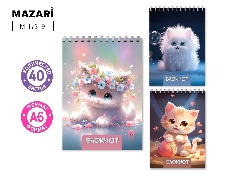 Блокнот А6, 40 л., обложка картон, блок офсет, клетка, на спирали, ассорти 3 дизайна