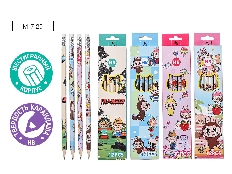 Карандаш чернографитный деревянный ЗУБАСТИК, НВ, с ластиком, корпус шестигранный, картонная упаковка