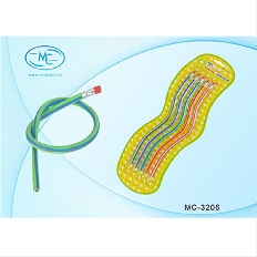 Карандаш чёрнографитный: пластиковый, гибкий; цветной корпус /полоска/, с ластиком, упаковка с европ
