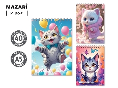 Блокнот А5 КОТИКи, 40 л., обложка картон, блок офсет, клетка, на спирали, ассорти 3 дизайна