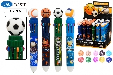 Авторучка 10-ти цветная: детская; "СПОРТ"; цветной корпус с рисунком /ассорти/,клип в форме мяча.0.5