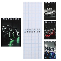 Блокнот А7 (68*102) 40л клетка дв спир обл мягк карт КОКОС Авто 261887 ассорти 4 вида