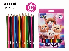 Карандаши цветные деревянные КОТИКИ, 18 цв., шестигранный корпус, d грифеля=2,65 мм, картонная упако