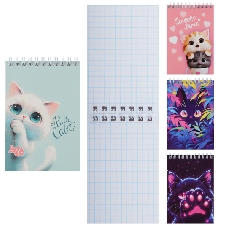 Блокнот А6 (97*141) 40л клетка дв спир обл мягк карт КОКОС Котики 252786 ассорти 4 вида