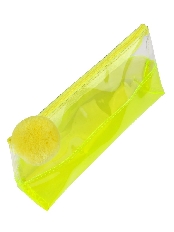 Пенал-косметичка с бубоном ЖЕЛТЫЙ (ПН-6559) прозрачный пластик