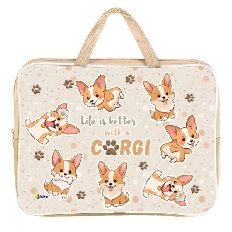 ПМД 4-20 Весёлые корги - папка менеджера А4(ручка - тесьма),п/э с диз. широкая боковинка,350х265x80м