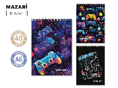 Блокнот А6, 40 л., обложка картон, блок офсет, клетка, на спирали, ассорти 3 дизайна