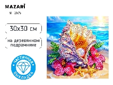 Алмазная мозаика РАКУШКА, деревянный подрамник, холст 30X30 см, частичная выкладка, термоусадочная п