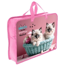 ПТ-14-4  Пушистые котята  - папка печать на пластике А4 с ручками(тесьма), дизайн с двух сторон