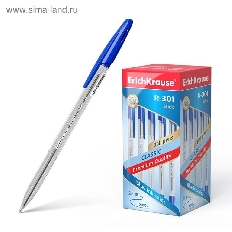Ручка шариковая ErichKrause® R-301 Classic Stick 1.0, цвет чернил синий (в коробке по 50 шт.)