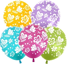 512-053 Шар (12''/30 см) Цветочки, Ассорти, пастель, 5 ст, 25 шт.