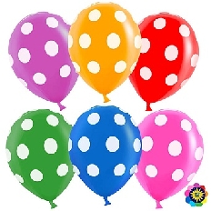 711201-25 Шар (12''/30 см) Белые точки, Ассорти, пастель, 5 ст, 25 шт.