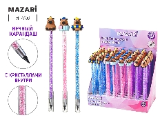 Карандаш вечный КАПИБАРЫ,  с кристаллами внутри корпуса, 3 дизайна в ассортименте, картонный дисплей