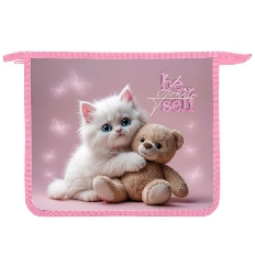 ПТ- 73 Котик с мишкой -папка д/тетр. А5 на молнии, дизайн с двух сторон