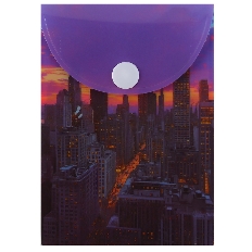 Папка-конверт на кноп А7 (75*105мм) 0,15мм FIORENZO Город в закате 253498 сиреневая с рисунком