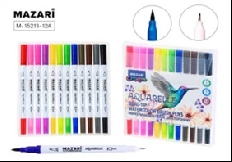 Набор маркеров акварельных, двусторонние, AQUARELLE, 12 цветов, наконечники: кисть и файнлайнер, пла